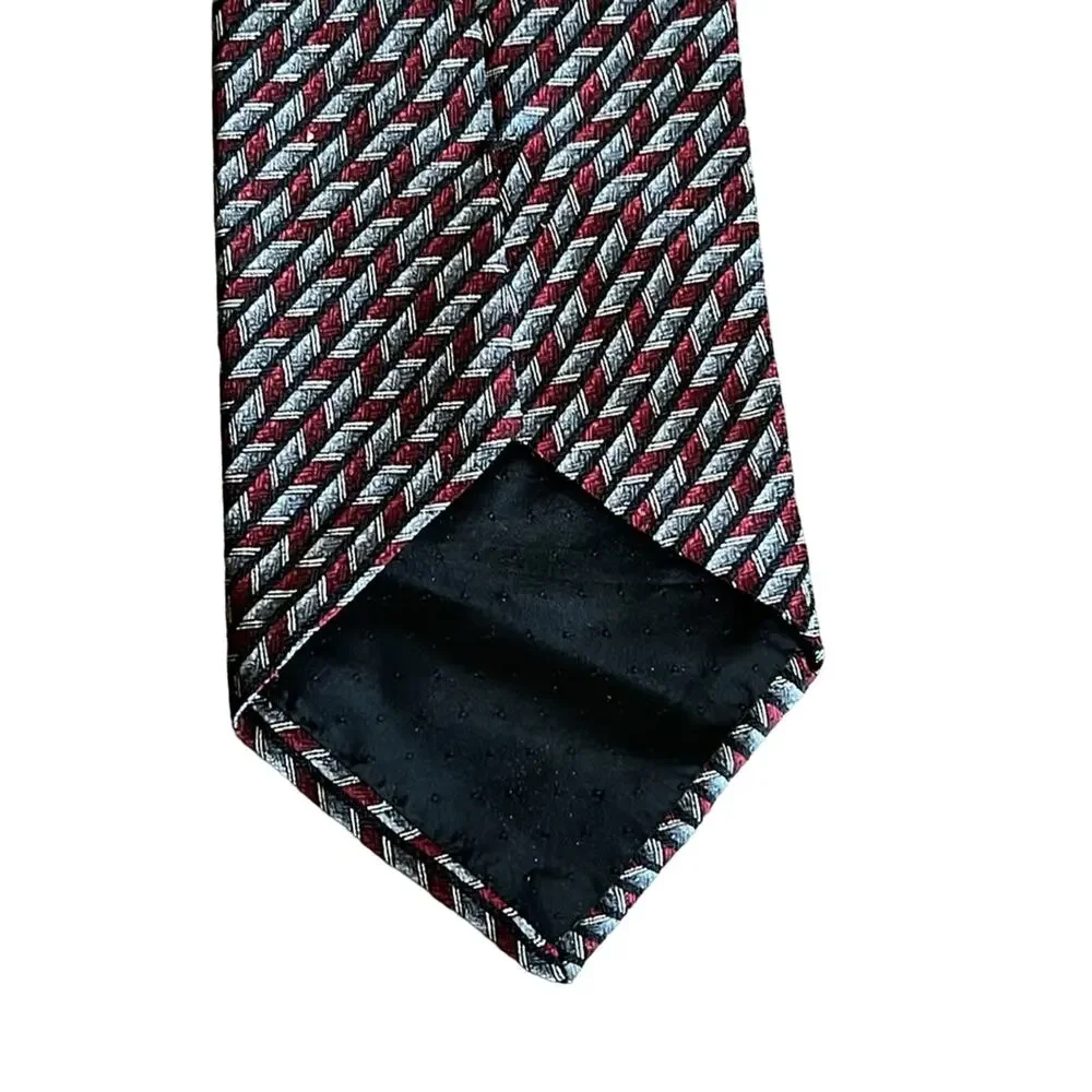 Paulo Vasari Gray/Burgundy Abstract Design 100%‎ Silk Neck Tie Made In Italy